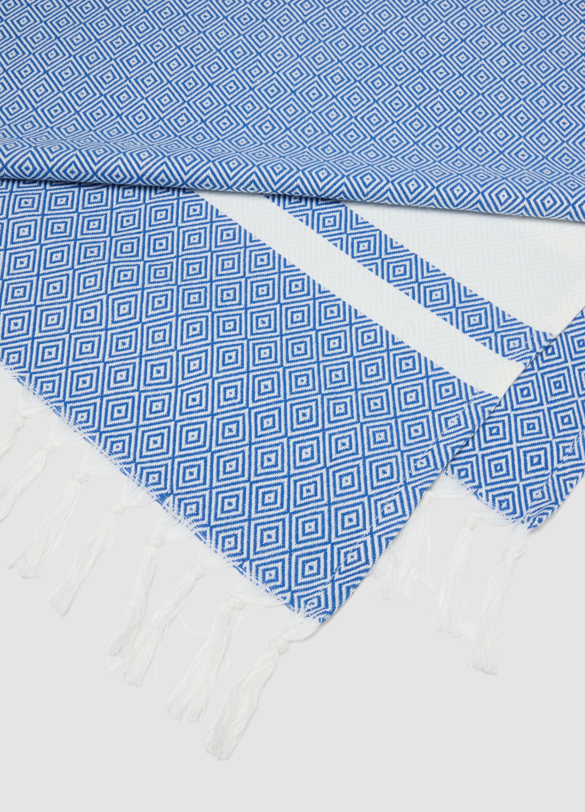 Blue pure cotton beach towel with fringes