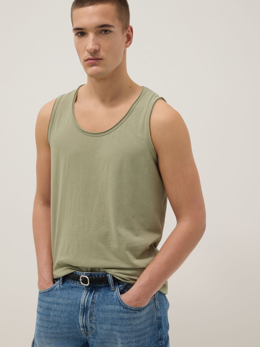 Green pure cotton vest top_0