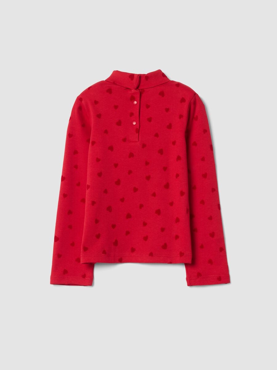 Red pure cotton roll-neck T-shirt with heart print_1