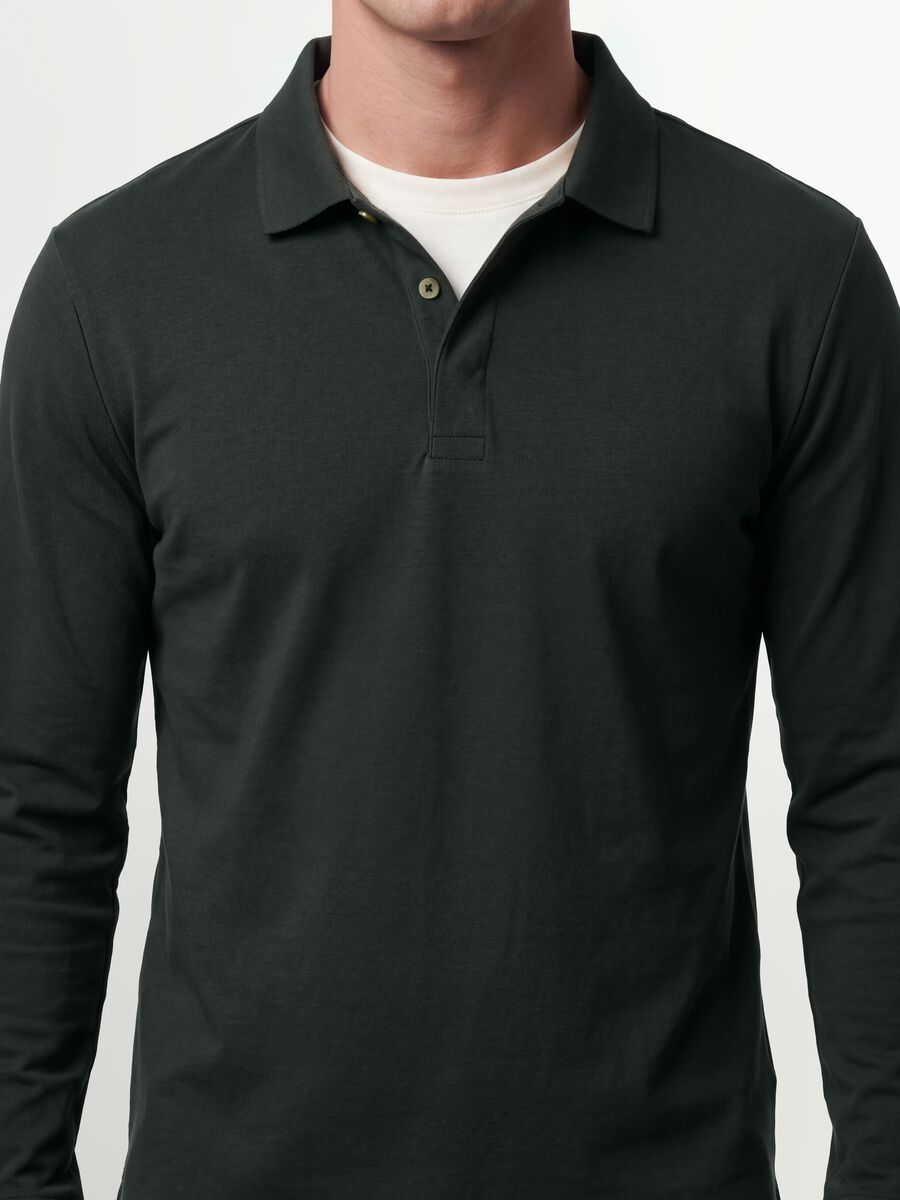 Grey long-sleeve stretch cotton polo shirt, regular fit_2