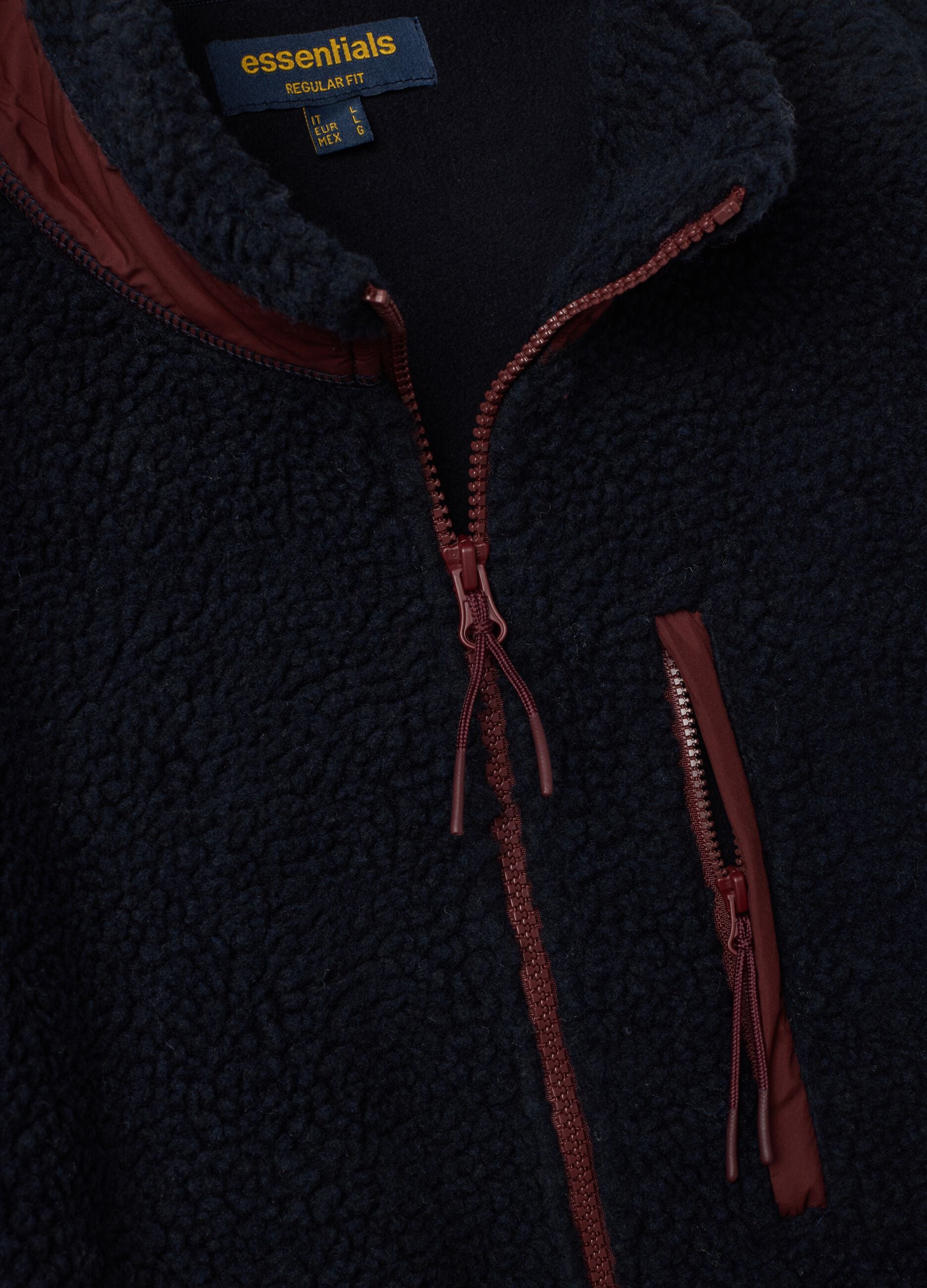 Blue regular-fit sherpa sweatshirt with crew neck and zip