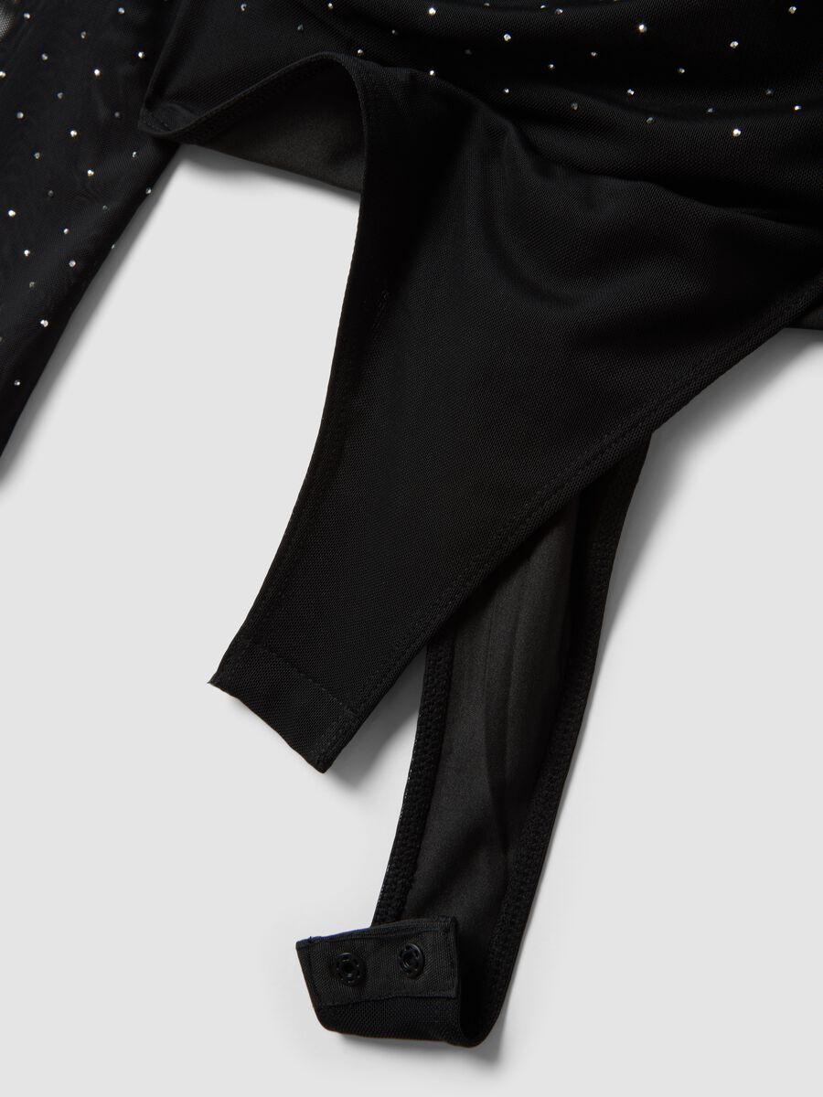 Black fitted stretch bodysuit with rhinestones_5