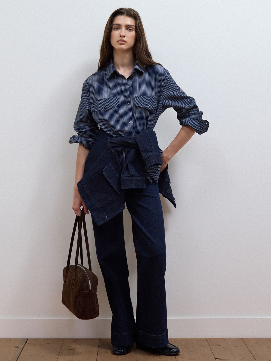 Blue checked regular-fit cotton and lyocell blend shirt_1