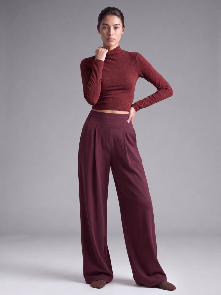 Purple wide-leg trousers in stretch fabric_0
