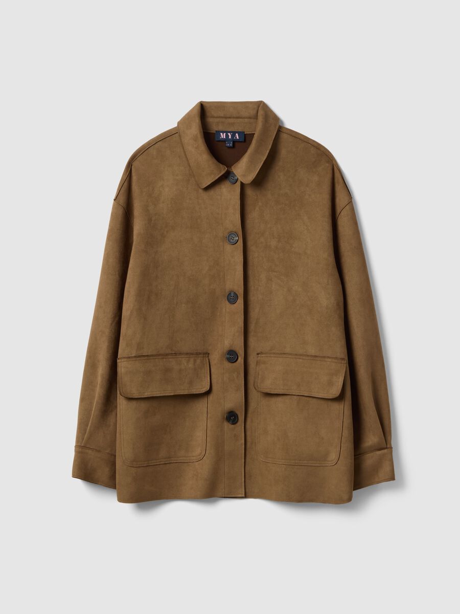 Brown regular fit jacket with collar and buttons_4