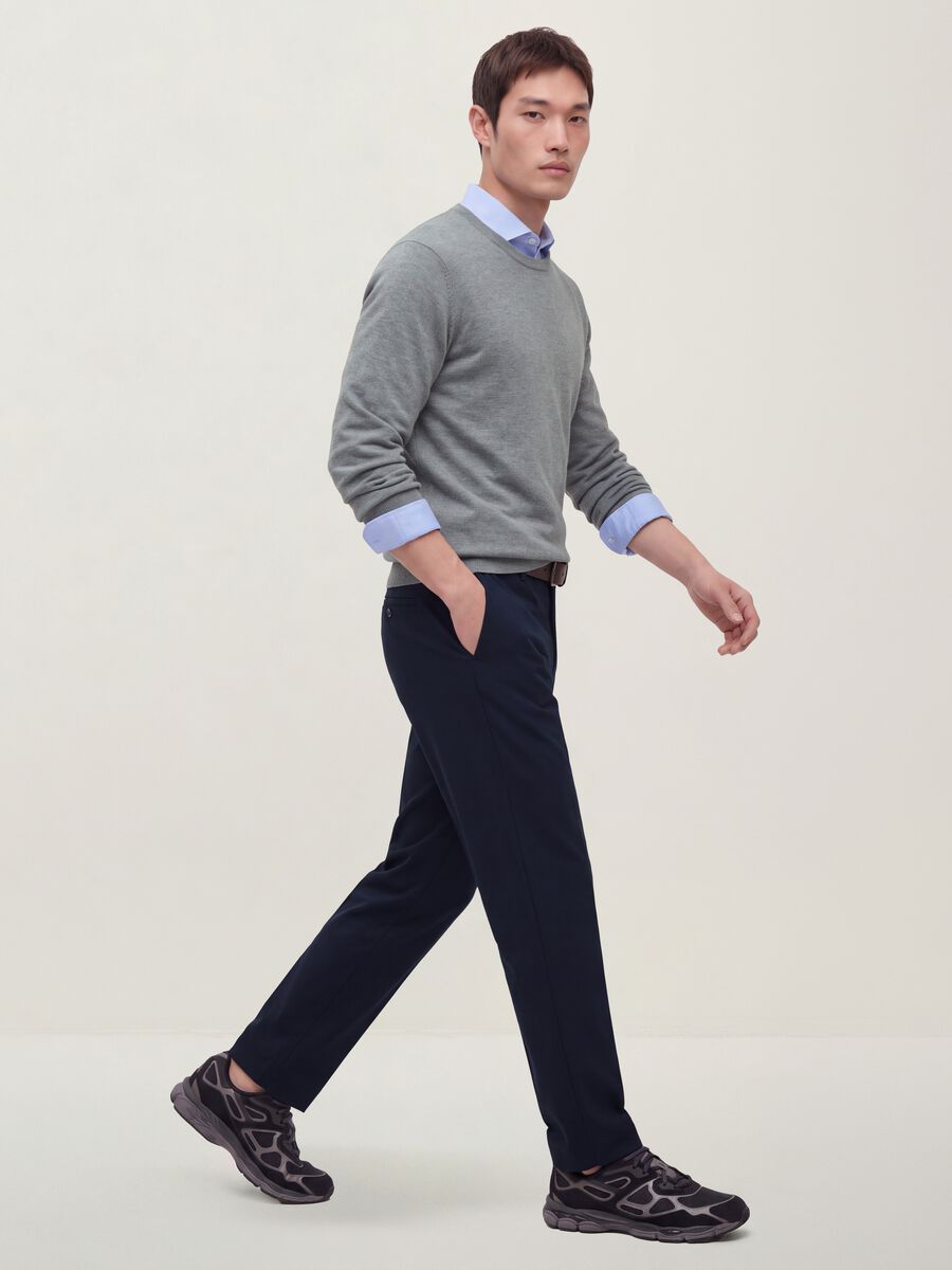 Navy slim-fit stretch viscose twill chino trousers_0