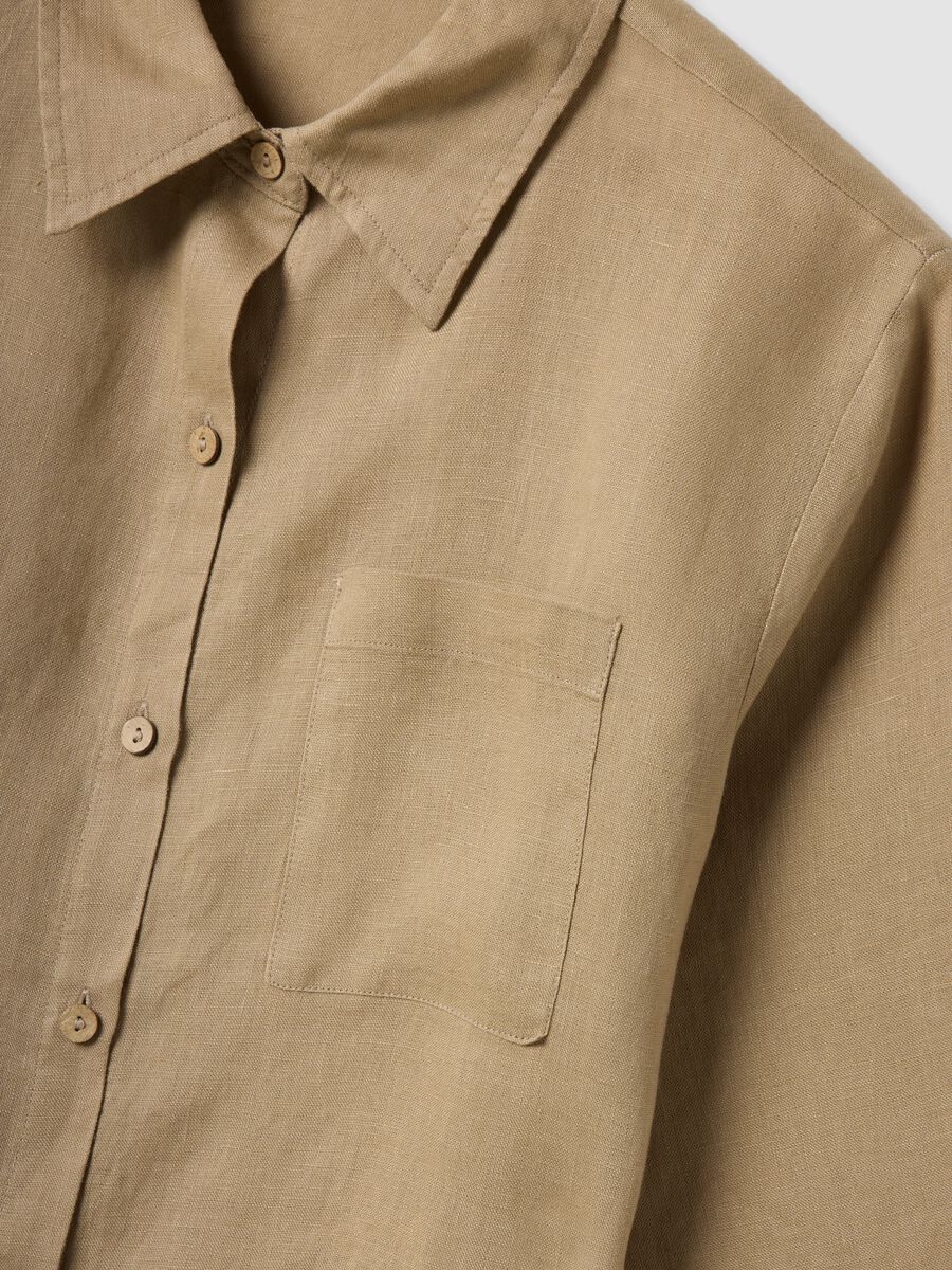 Langer beiger Strandkaftan aus reinem Leinen_1