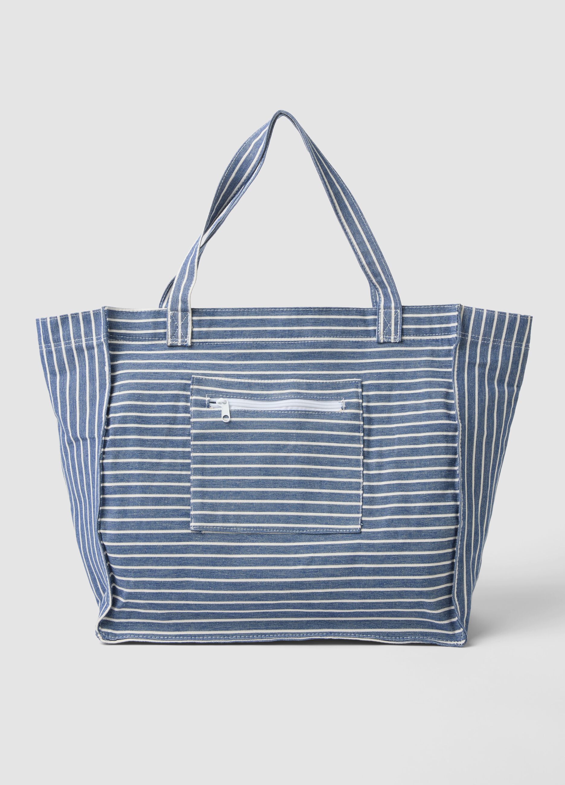 Blue striped pure cotton shopper bag