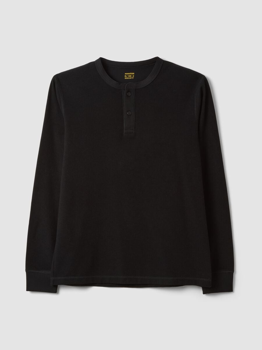 Black regular-fit honeycomb viscose-blend T-shirt_0
