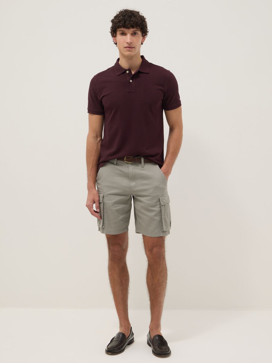 Grey pure cotton regular-fit cargo Bermuda shorts_1