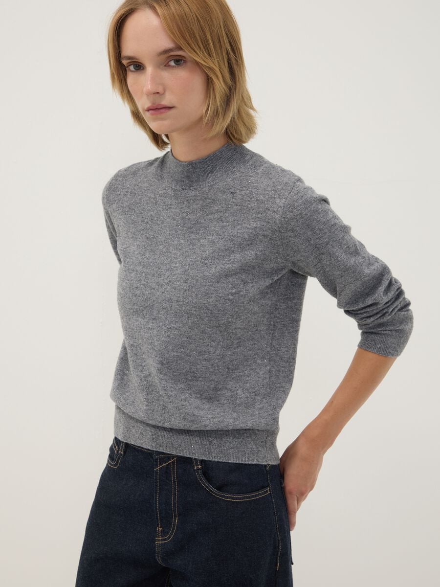 Grey wool-blend jumper with mock neck_0
