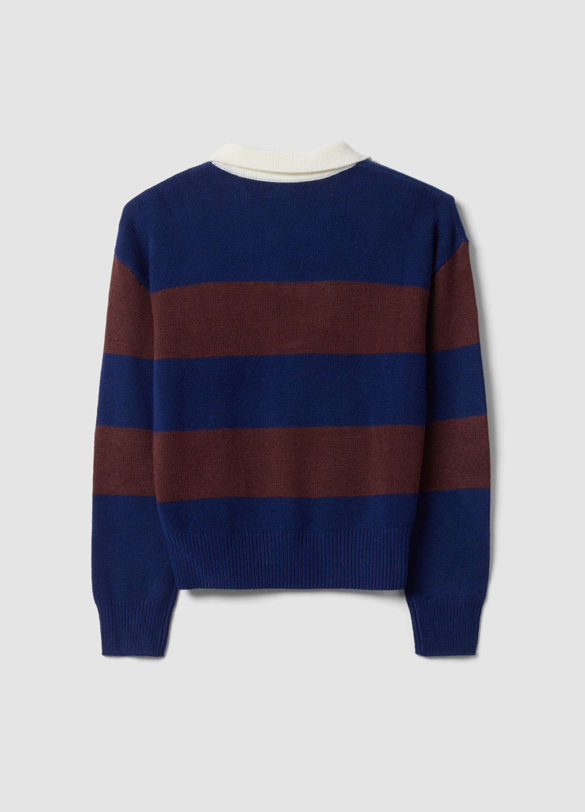 Blauer, gestreifter Pullover aus Viskosemix mit Polokragen, Regular Fit
