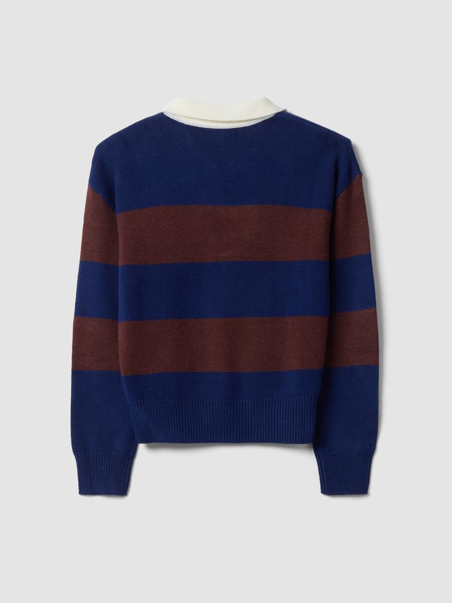 Blauer, gestreifter Pullover aus Viskosemix mit Polokragen, Regular Fit_2