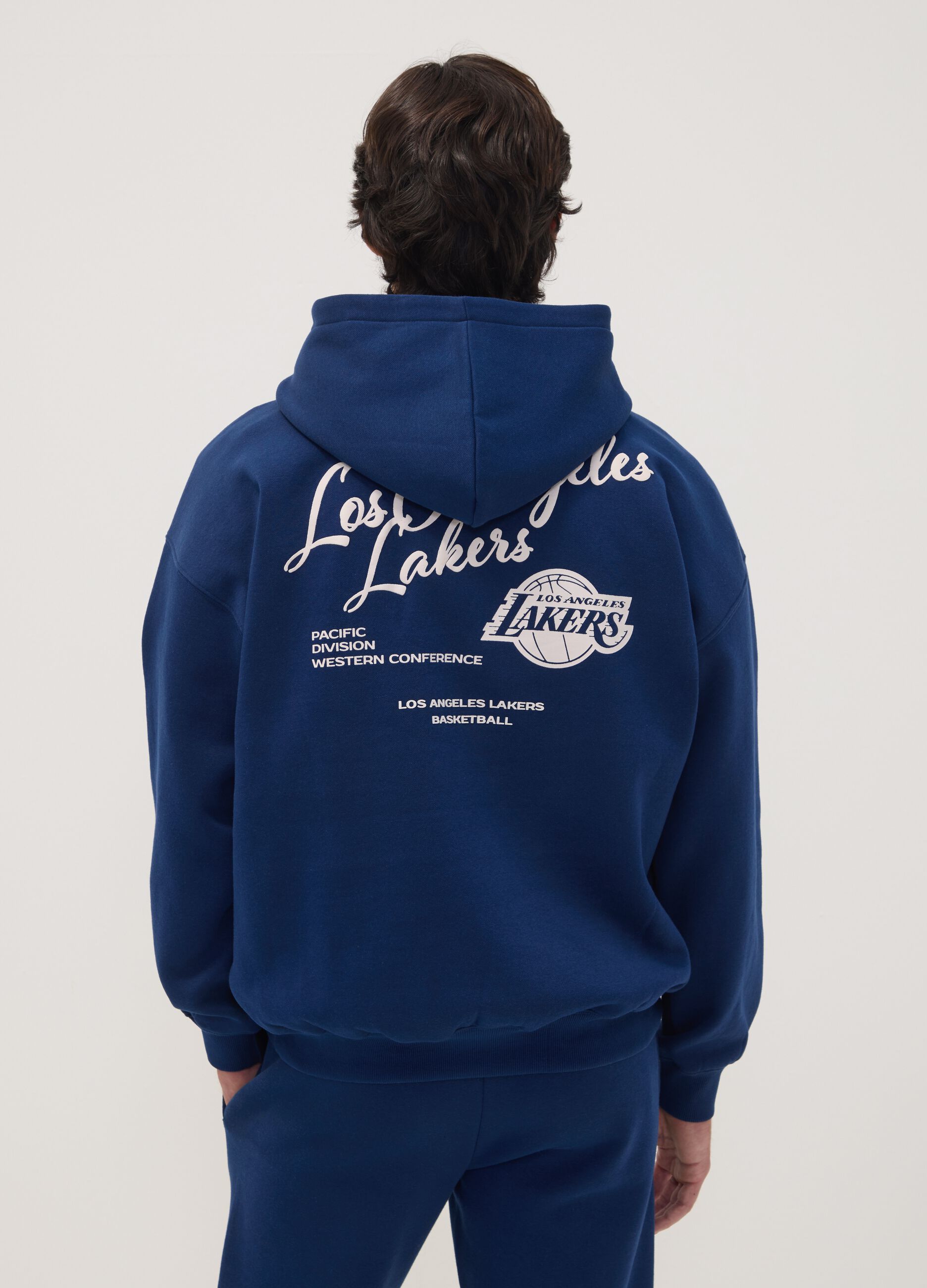 Sweatshirt azul com capuz em mistura de algod&atilde;o com estampado Lakers