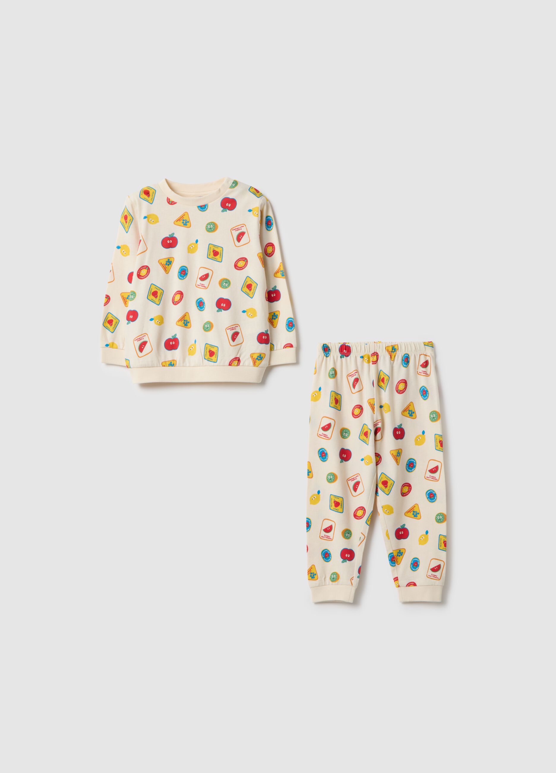 Multicolour newborn pyjamas in pure cotton regular fit with prints