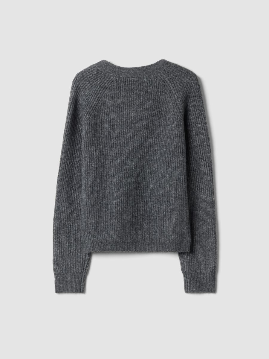 Grey stretch-wool cardigan with deep V-neck, oversized fit_6