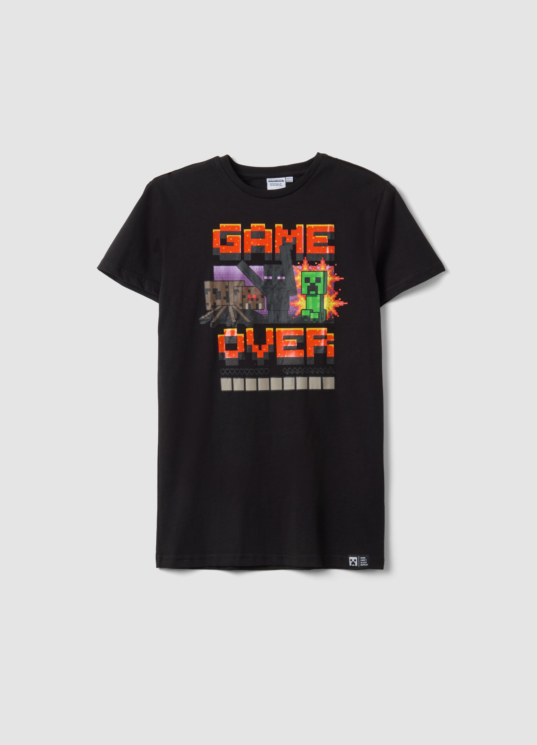 Kids' pure black cotton Minecraft T-shirt