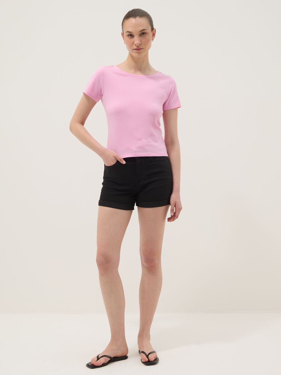 Pink pure cotton T-shirt with crew neck_1
