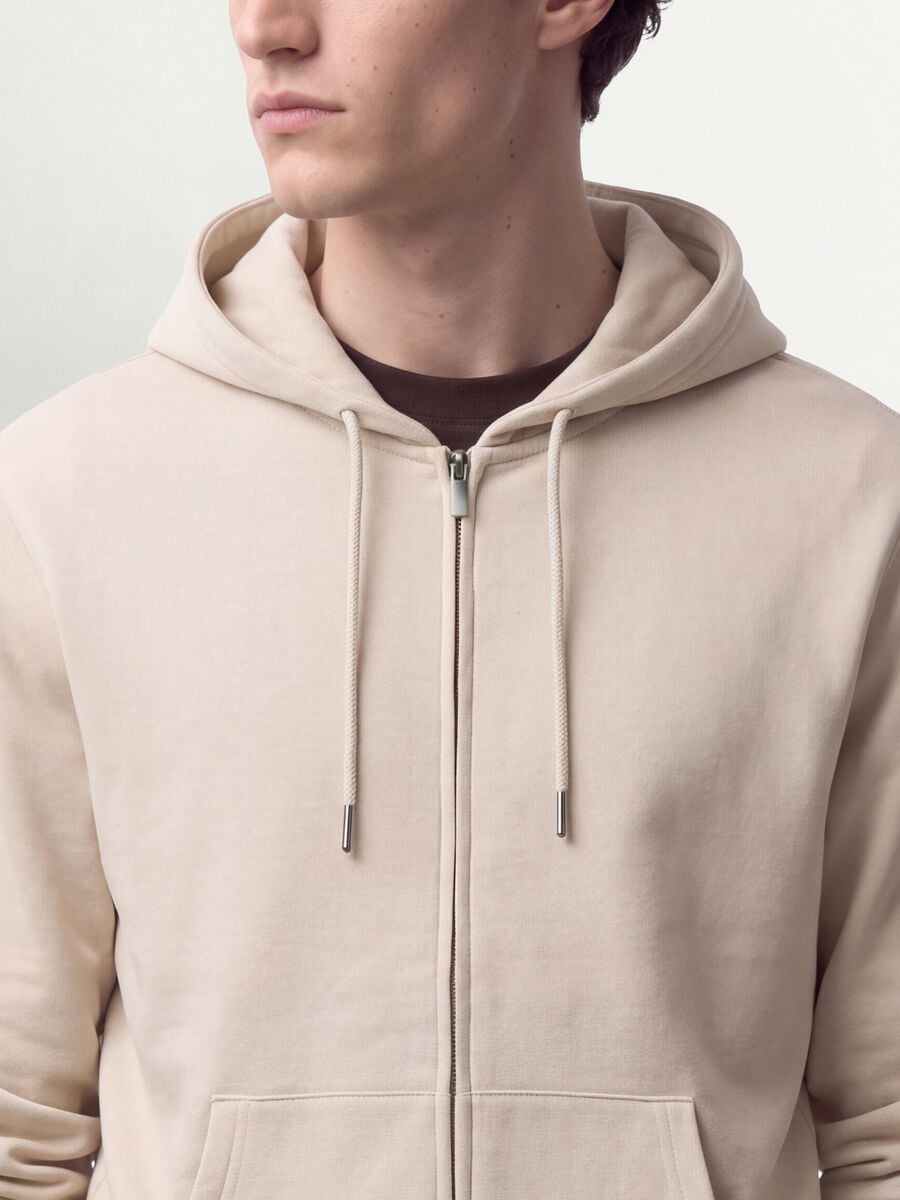 Beige full-zip cotton-blend hoodie, regular fit_2