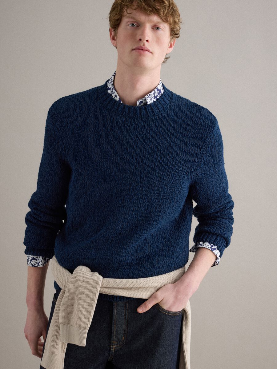 Long sleeve blue pure cotton pullover regular fit_3