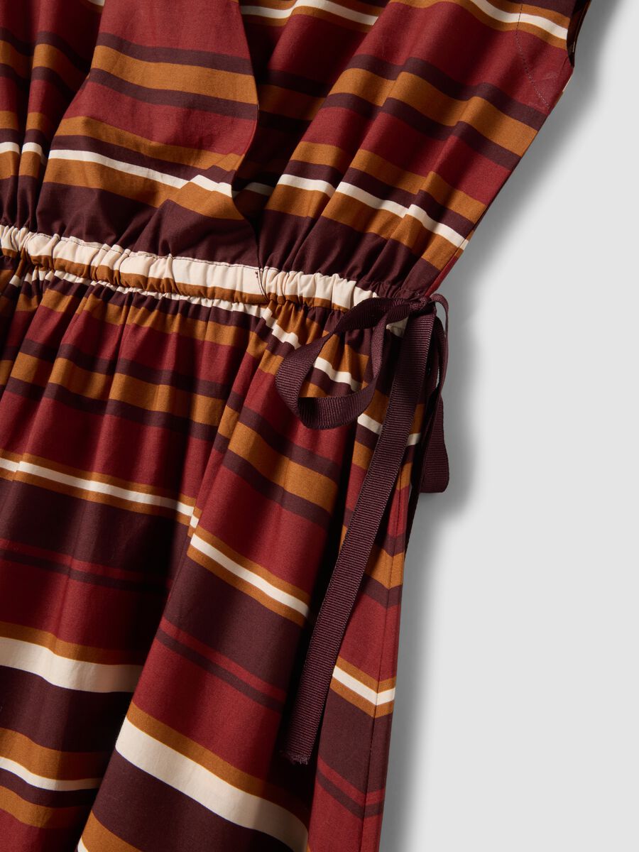 Vestido de algod&oacute;n puro a rayas multicolor ajuste regular con cuello en V_1