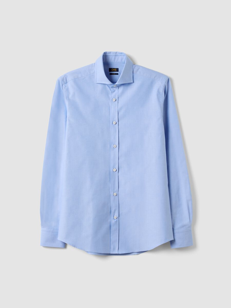 Light blue pure cotton Oxford shirt with French collar, slim fit_4