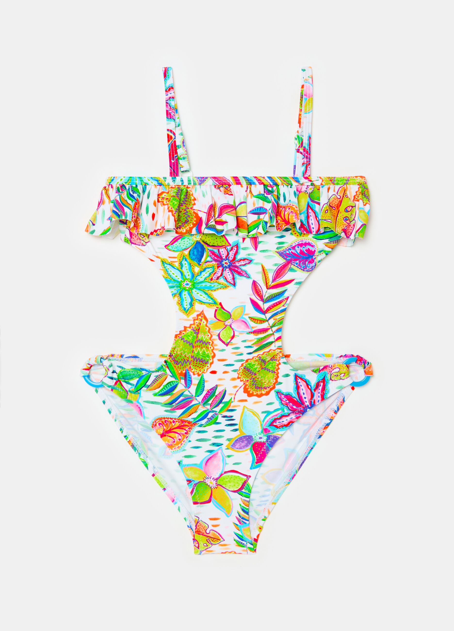 Foliage one-piece swimsuit with cut-out details