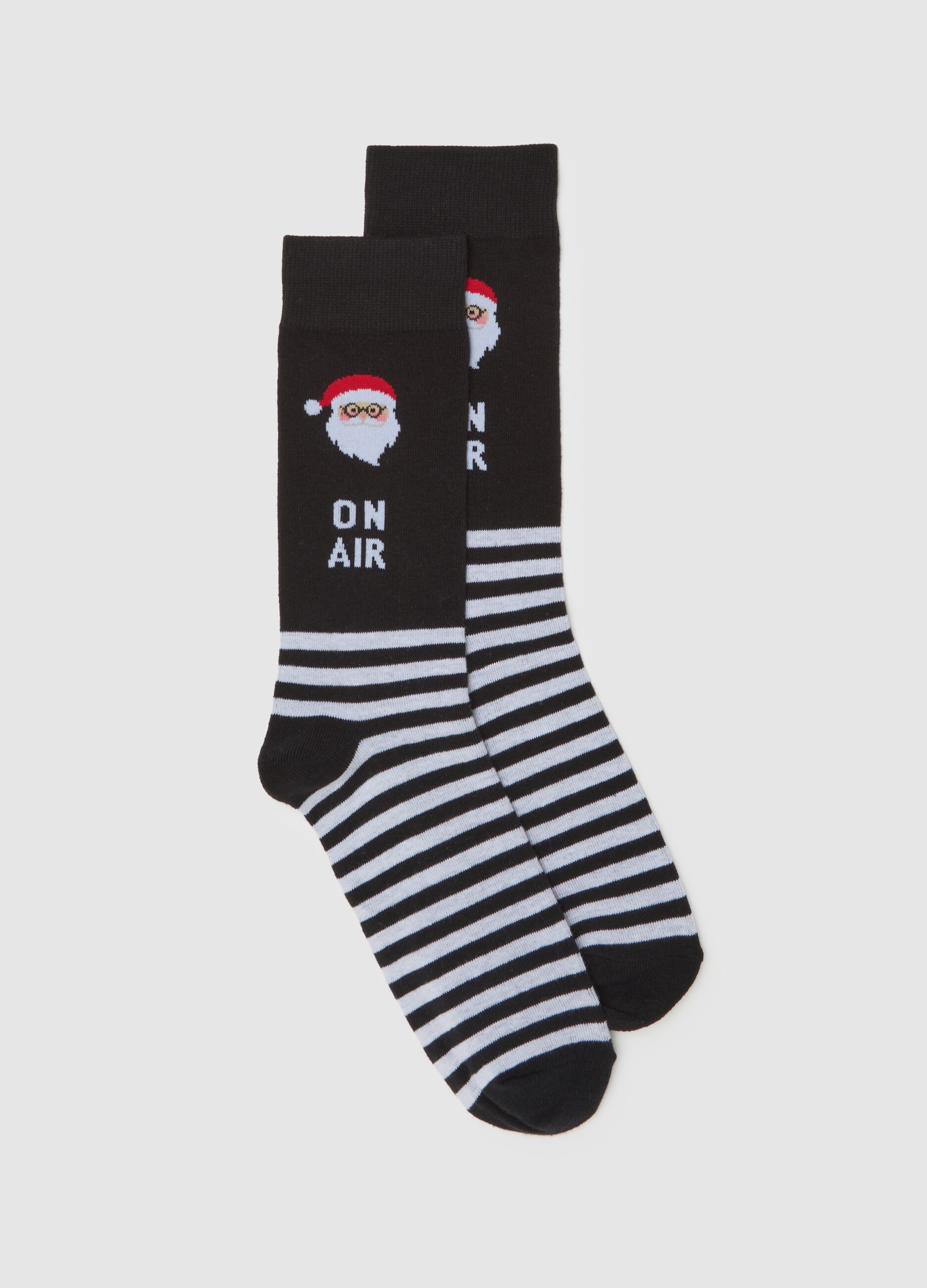 Multicolour Christmas Stockings with Stripes and Santa Claus in Cotton Blend
