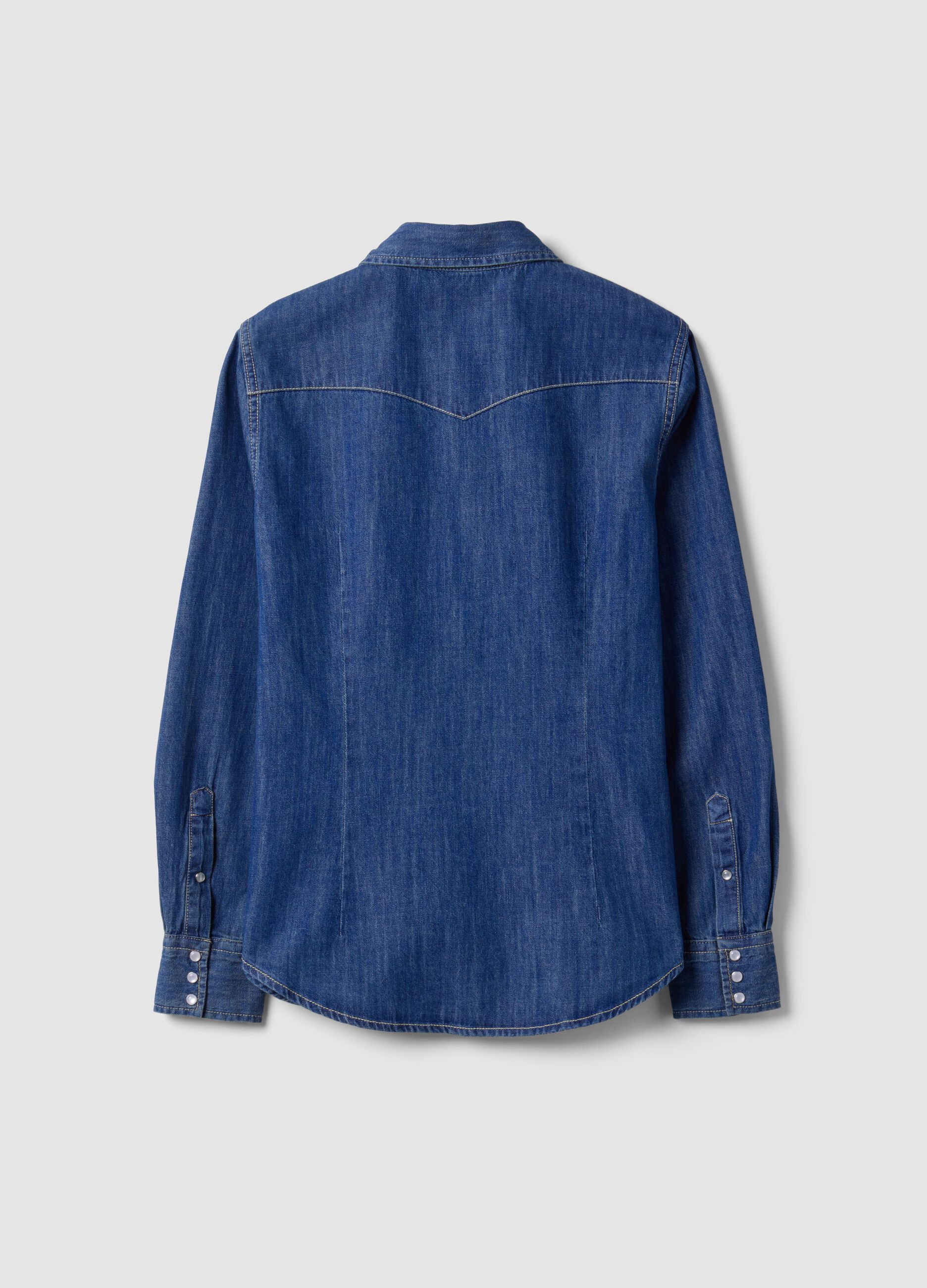 Blue pure cotton denim shirt, regular fit