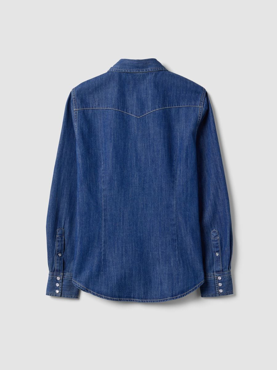 Blue pure cotton denim shirt, regular fit_1