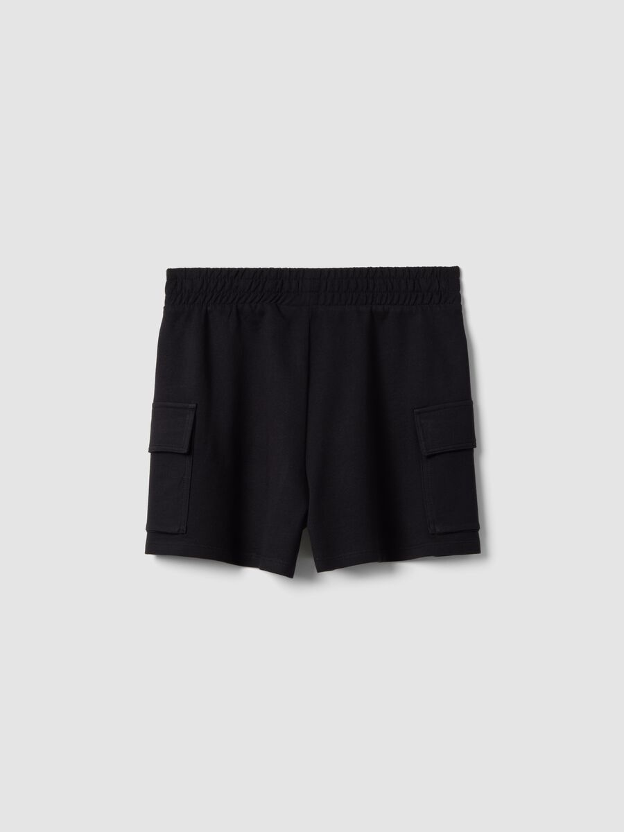 Girls' black cotton blend cargo shorts relaxed fit_4