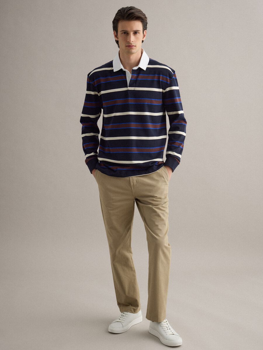Long sleeve pure cotton polo with multicolour stripes, regular fit_1