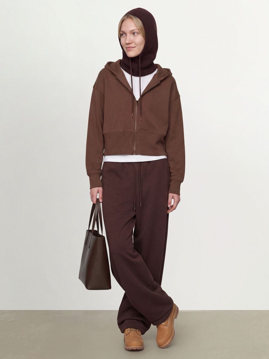 Brown fitted cotton-blend hoodie_0