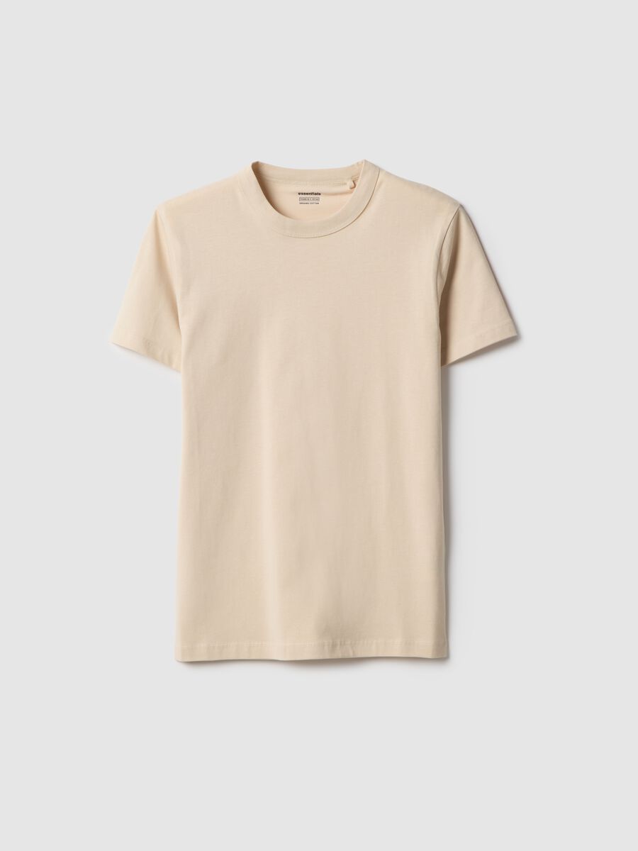 Boy's beige crew neck T-shirt in pure cotton, over fit_3