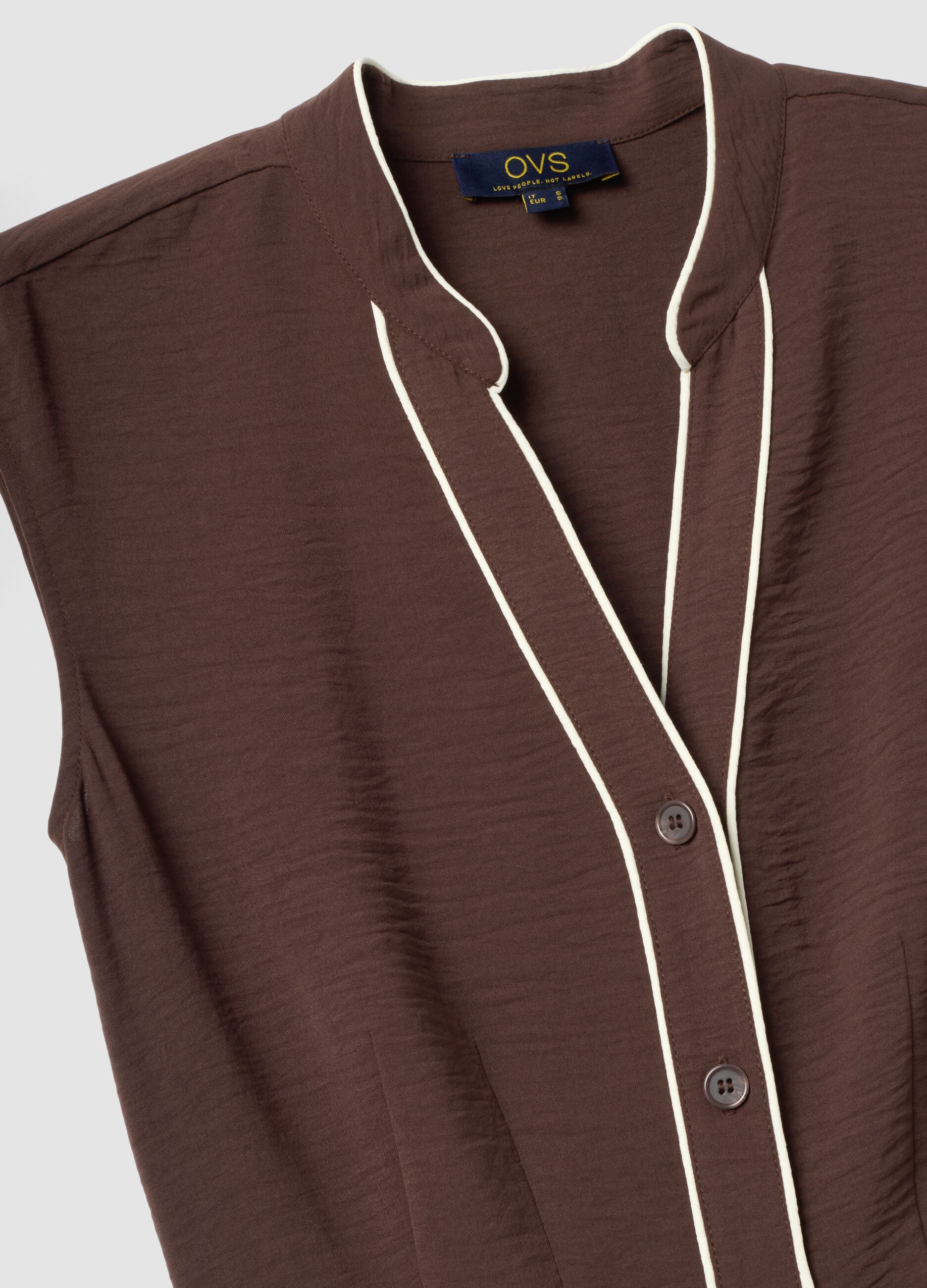 Long brown V-neck button-through dress, regular fit