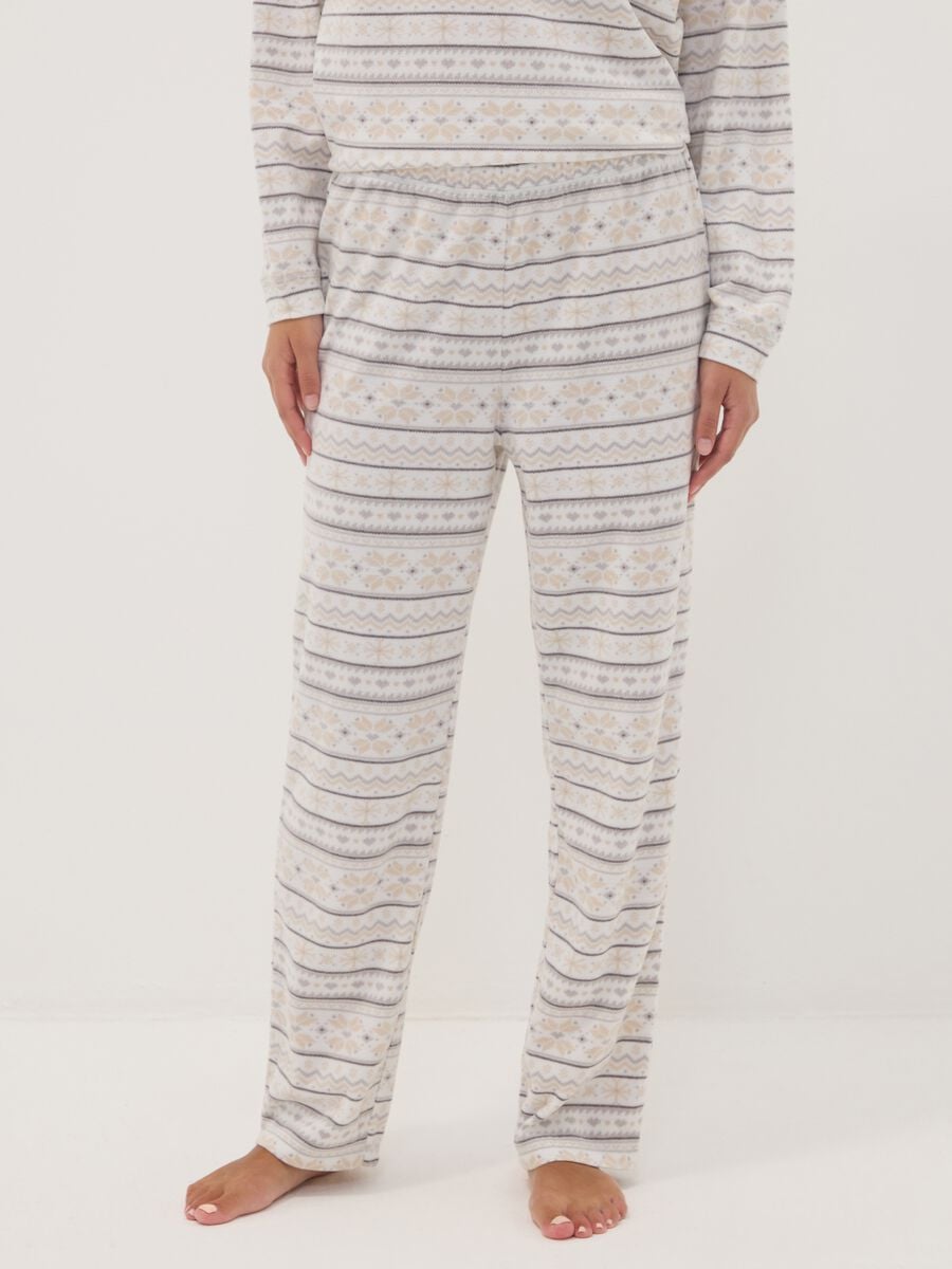 White Nordic-print pyjama trousers_1