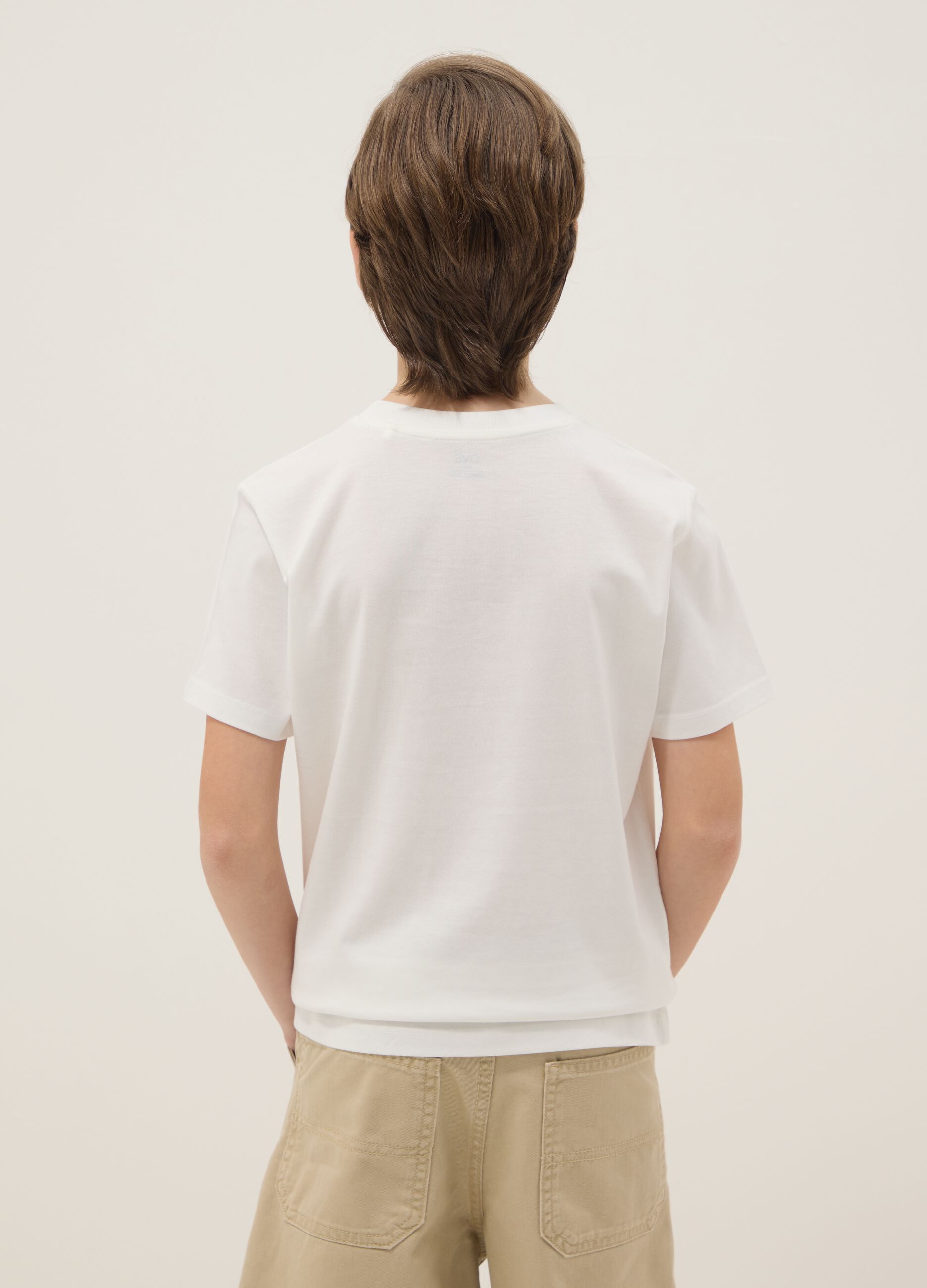 White pure cotton boy's t-shirt regular fit with print