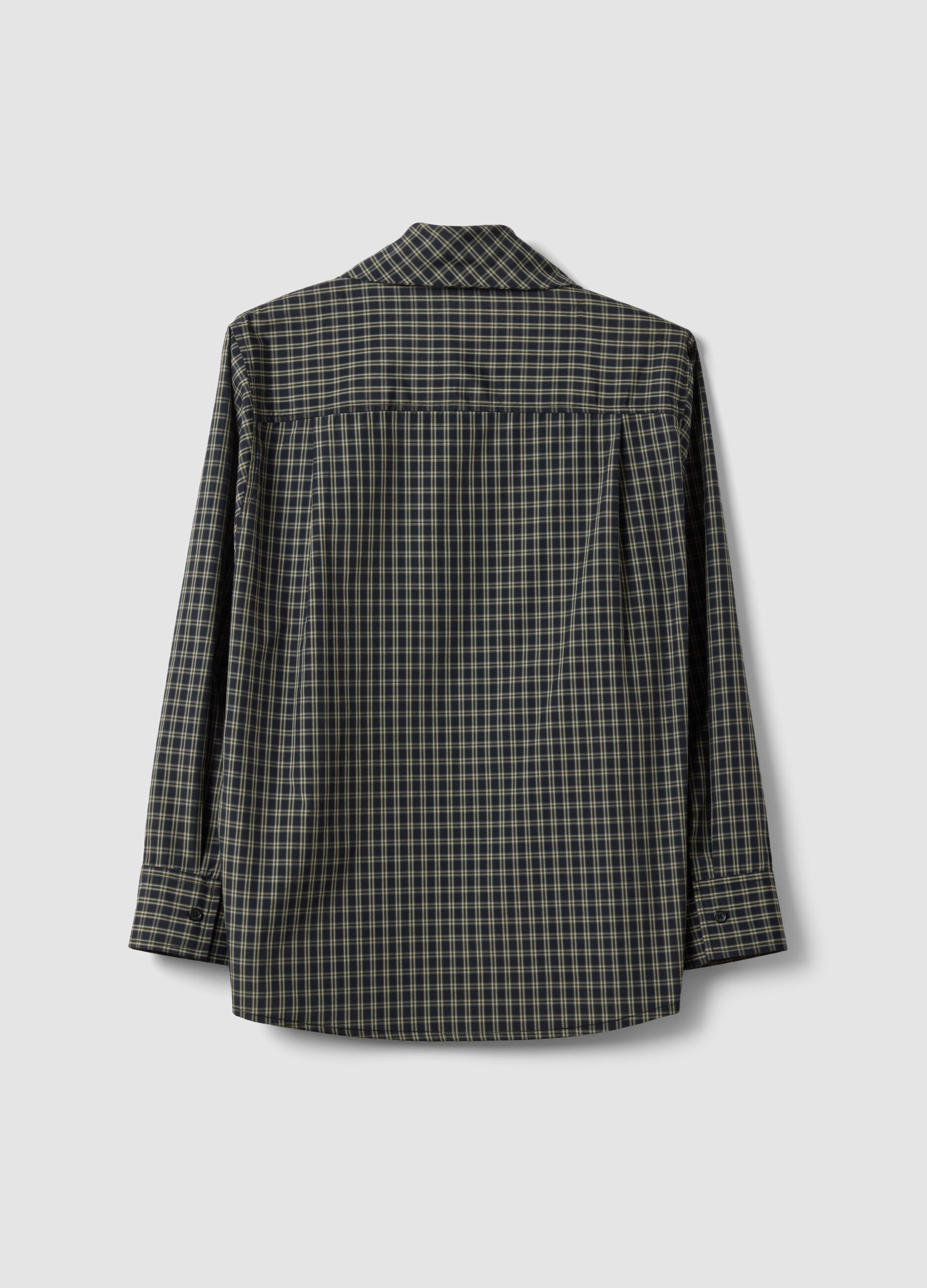 Black oversized cotton-blend checked shirt with bow