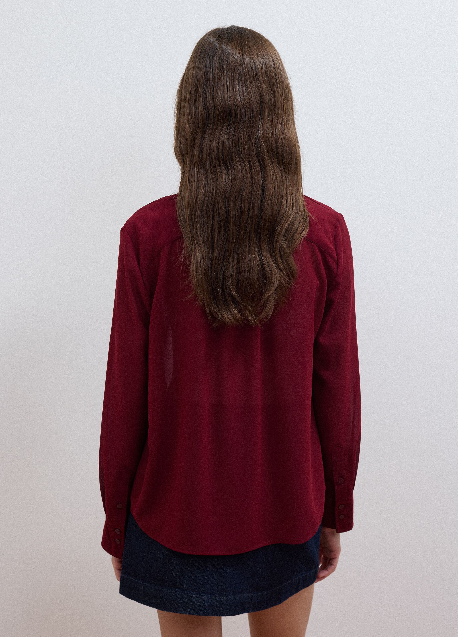 Red regular-fit blouse with V-neck and tie detail