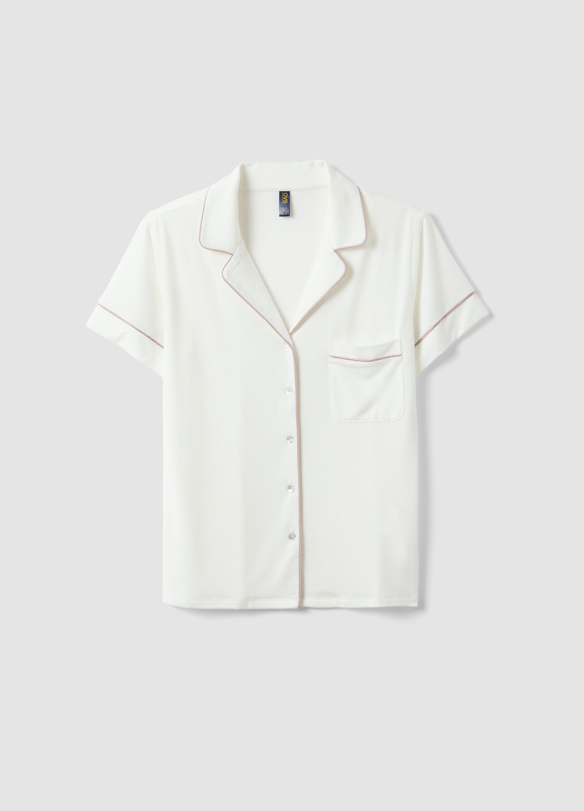 Regular fit white stretch viscose blend pyjama top