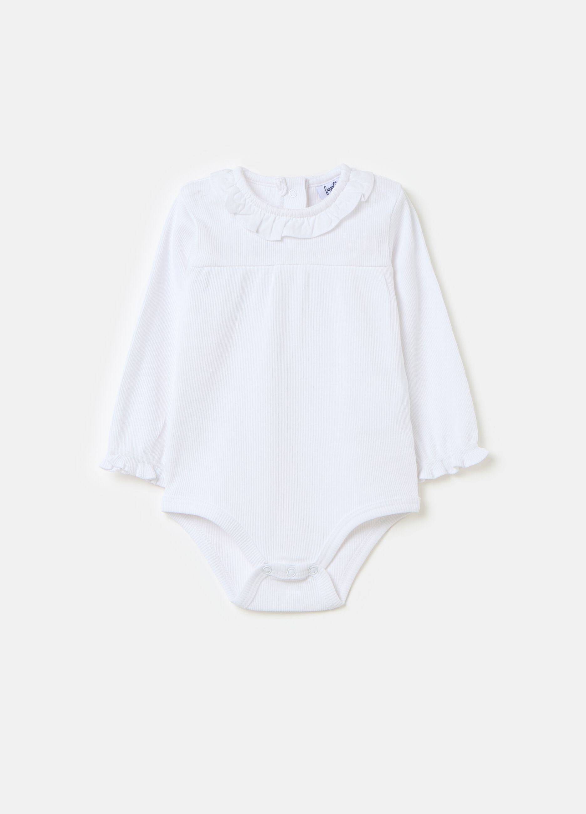 Ribbed organic cotton bodysuit with frills