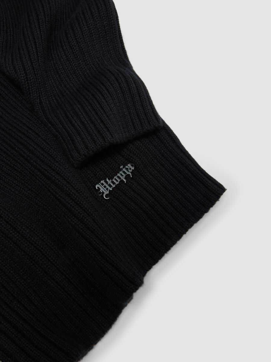 Knit Ribbed Hoodie Black_2