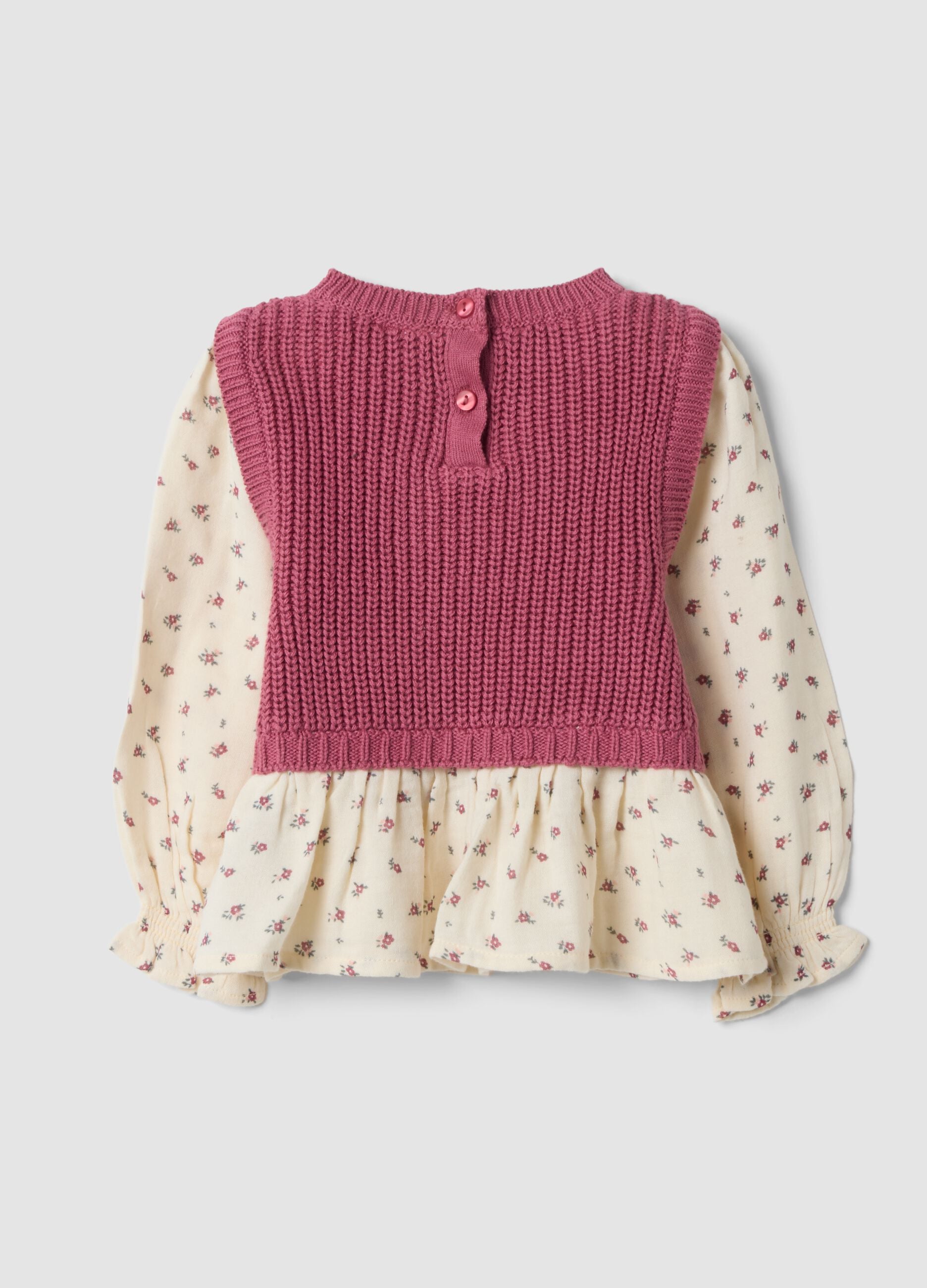 Pink crew-neck jumper in a viscose-cotton blend