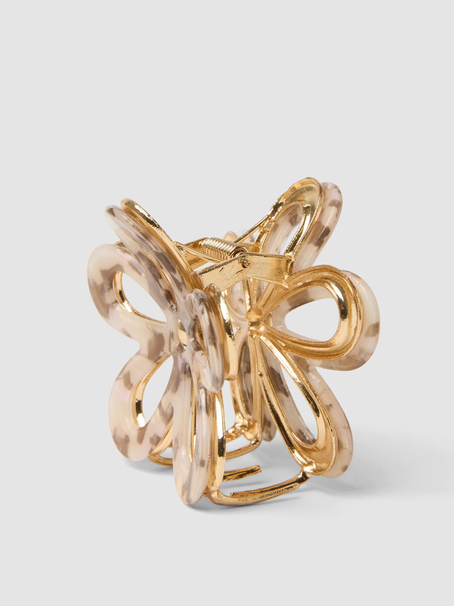 Mola de cabelo bege e castanha em forma de flor_2