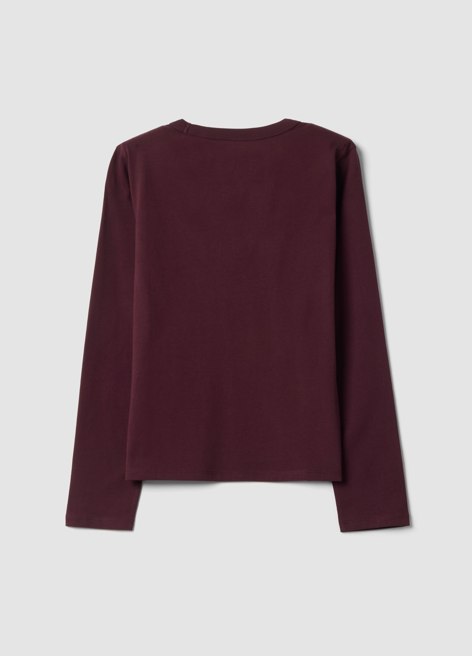 T-shirt viola in jersey di puro cotone a maniche lunghe regular fit