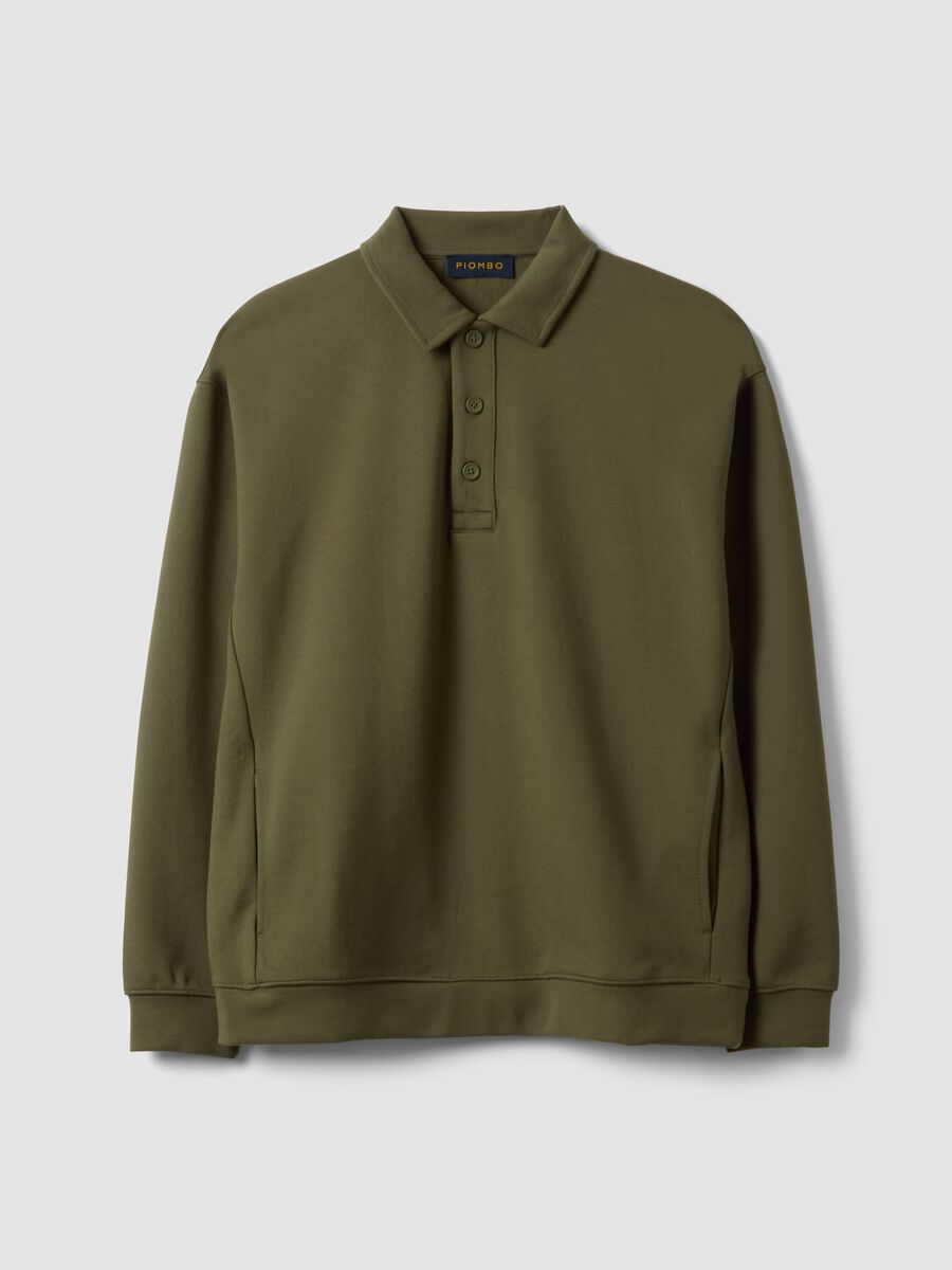 Gr&uuml;nes Sweatshirt aus Stretchmaterial mit Polokragen im Relaxed Fit_0