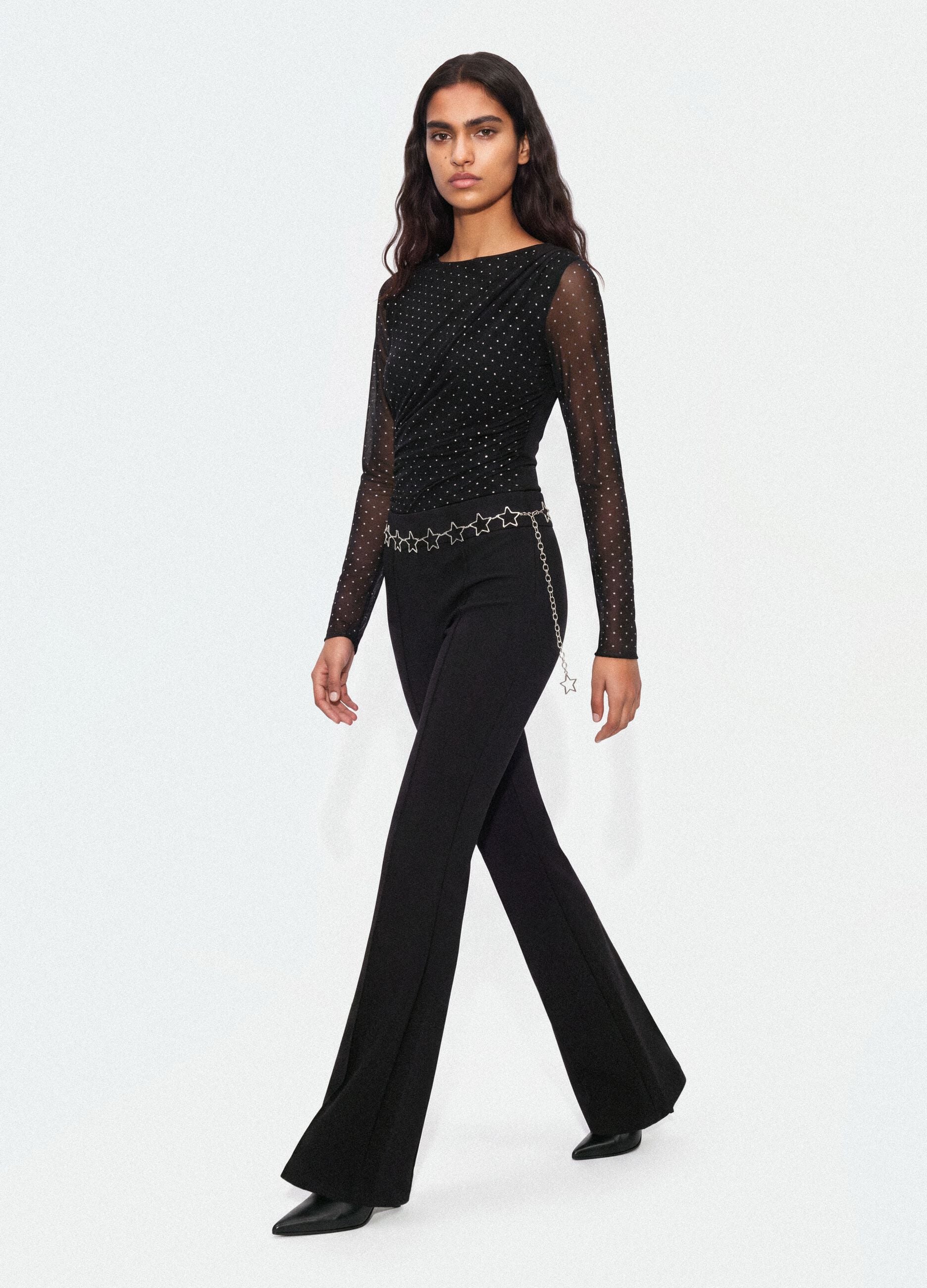 Pantaloni neri flare in modal elasticizzato