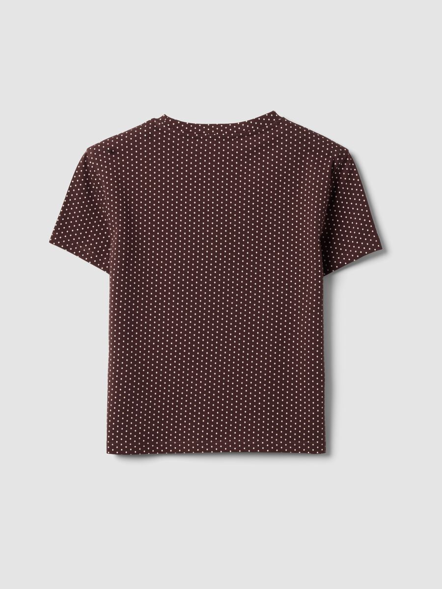Braunes Cropped-T-Shirt aus reiner Baumwolle mit Punkten, Regular Fit_1