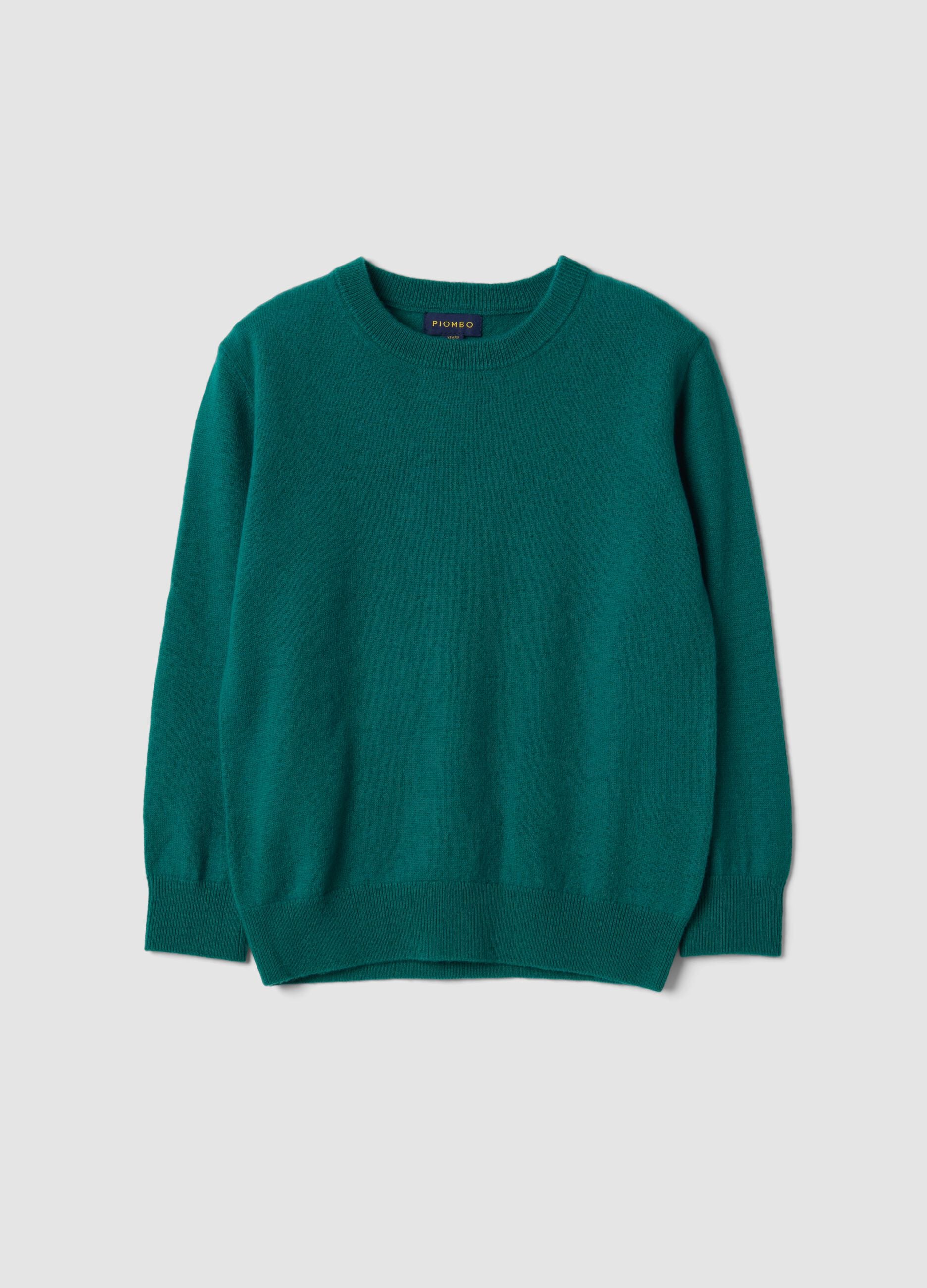 Green pure wool long-sleeve jumper, regular fit