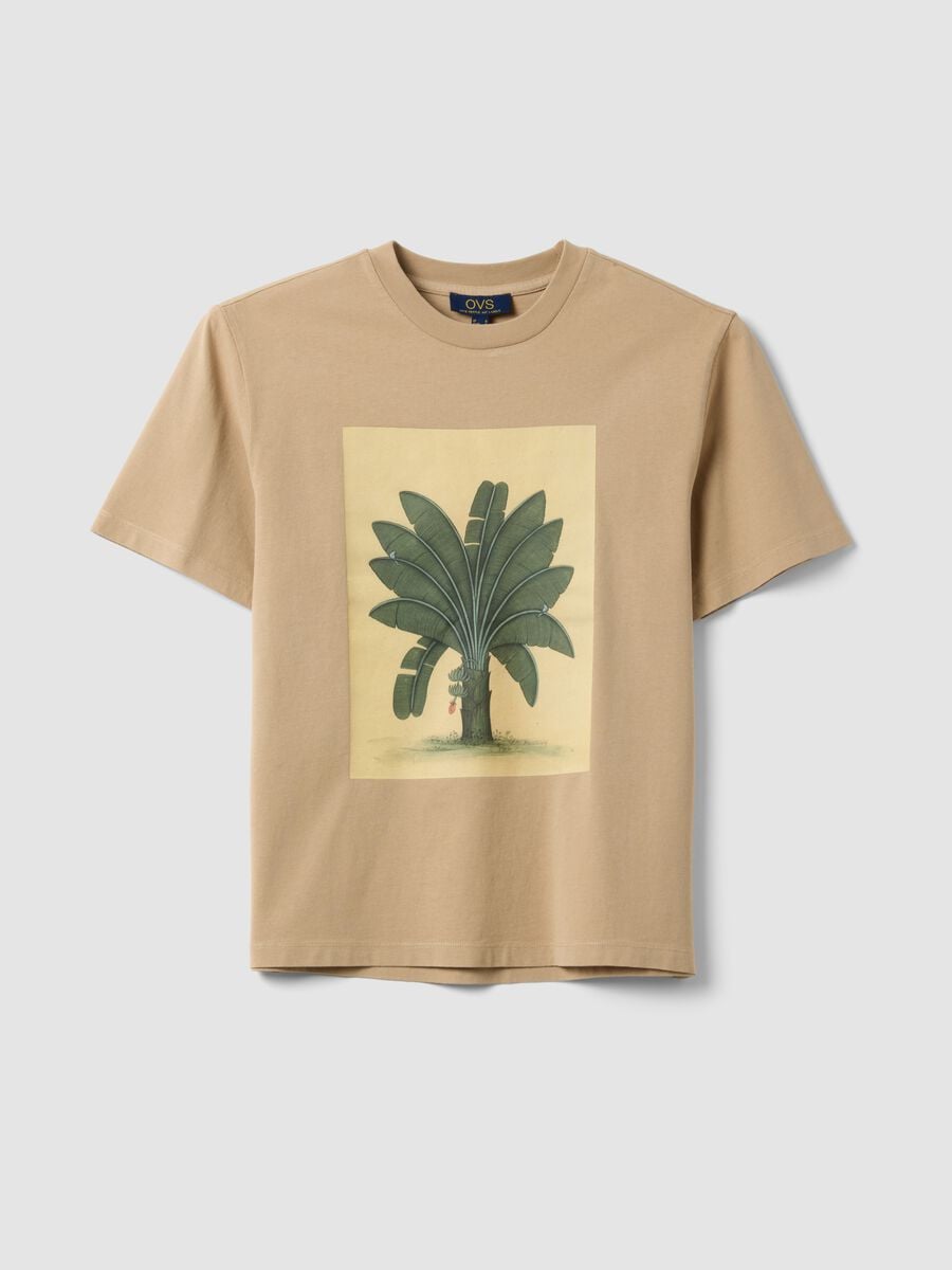 Beige pure cotton T-shirt with front print_0